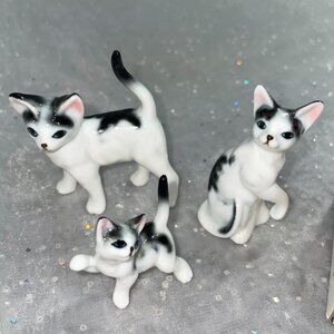 VTG Miniature Cat Figurines Crown Bone China ~Black & White Cats ~Set of 3 Japan